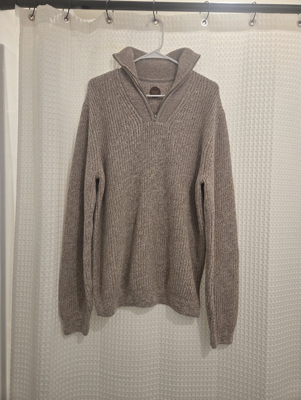 Men's Taupe Half-Zip Knit Pullover Sweater